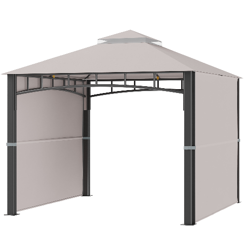 Outsunny Gazebo-da-Giardino-3x3-m-con-Tenda-Parasole-Laterale-Altezza-288-cm-Cachi