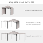 Outsunny Gazebo-da-Giardino-3x3-m-con-Tenda-Parasole-Laterale-Altezza-288-cm-Cachi