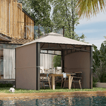 Outsunny Gazebo-da-Giardino-3x3-m-con-Tenda-Parasole-Laterale-Altezza-288-cm-Cachi