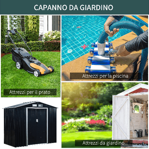 Outsunny-Casetta-da-Giardino-Porta-Utensili-in-Lamiera-con-Porte-Scorrevoli-213x130x185cm-Grigio-Scuro