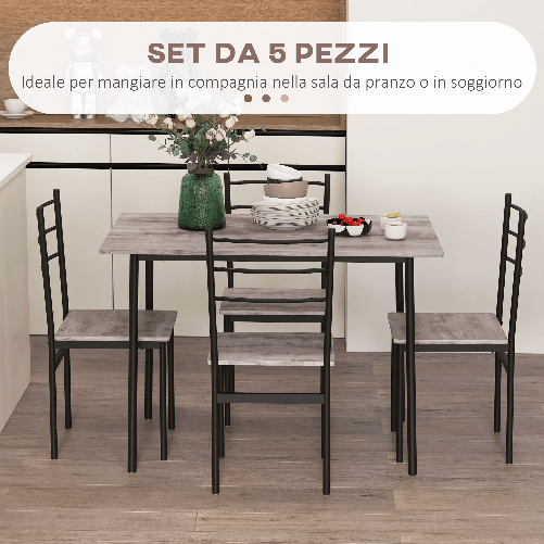 HOMCOM-Set-Tavolo-e-Sedie-5-Pezzi-Salvaspazio-con-Tavolo-da-Cucina-Rettangolare-e-4-Sedie-Moderne-in-MDF-e-Acciaio