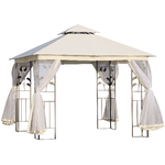 Outsunny Gazebo da Giardino 3x3m con Zanzariera, Telaio in Acciaio e Doppio Tettuccio, Bianco