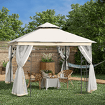 Outsunny-Gazebo-da-Giardino-3x3m-con-Zanzariera-Telaio-in-Acciaio-e-Doppio-Tettuccio-Bianco