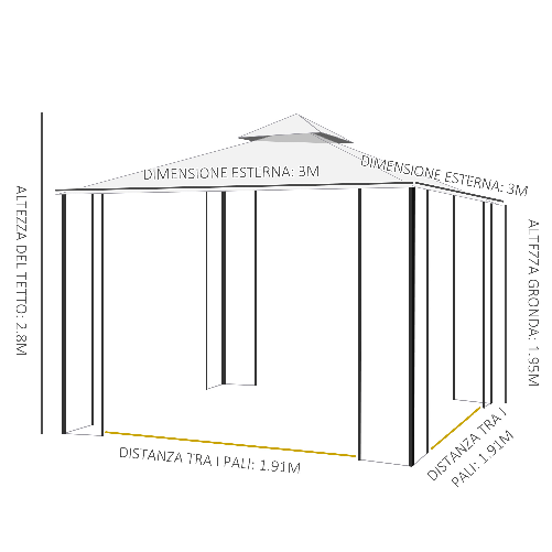 Outsunny-Gazebo-da-Giardino-3x3m-con-Zanzariera-Telaio-in-Acciaio-e-Doppio-Tettuccio-Bianco