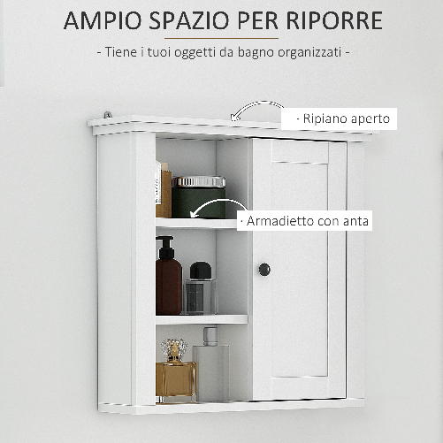 HOMCOM-Armadietto-3-Ripiani-Anta-Design-Moderno-da-Parete-Bagno-e-Cucina-Bianco