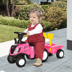 HOMCOM-Trattore-per-Bambini-Cavalcabile-con-Rimorchio-Rastrello-e-Pala-Gioco-Educativo-per-Bimbi-12-36-Mesi-91x29x44cm-Rosa