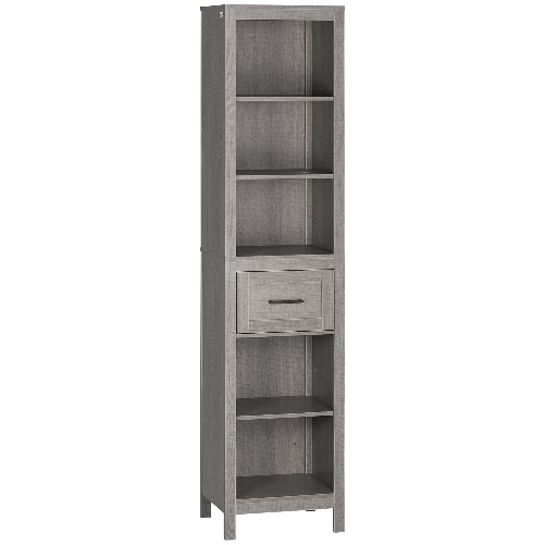 kleankin-Colonna-Bagno-in-Truciolato-con-5-Ripiani-Aperti-e-un-Cassetto-42x30x170-cm-Grigio