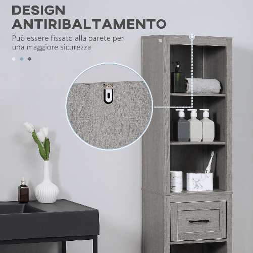 kleankin-Colonna-Bagno-in-Truciolato-con-5-Ripiani-Aperti-e-un-Cassetto-42x30x170-cm-Grigio