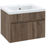 kleankin Mobile Lavabo da 60cm con Cassetto in Legno e Lavandino in Ceramica, Marrone Chiaro