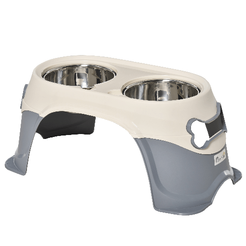 PawHut-Doppia-Ciotola-per-Cani-Rialzata-in-Acciaio-Inox-e-Plastica-e-Piedini-Antiscivolo-47x25x20cm-Bianco