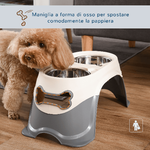 PawHut-Doppia-Ciotola-per-Cani-Rialzata-in-Acciaio-Inox-e-Plastica-e-Piedini-Antiscivolo-47x25x20cm-Bianco