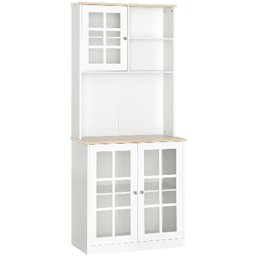 HOMCOM Credenza Moderna in Legno MDF Bianco con 2 Vetrinette 80 x 37 x 183 cm