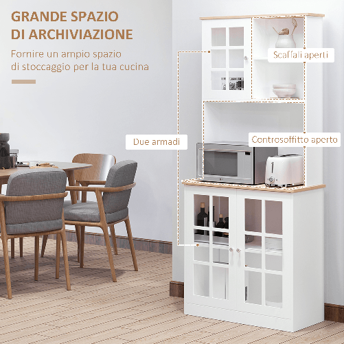 HOMCOM-Credenza-Moderna-in-Legno-MDF-Bianco-con-2-Vetrinette-80-x-37-x-183-cm