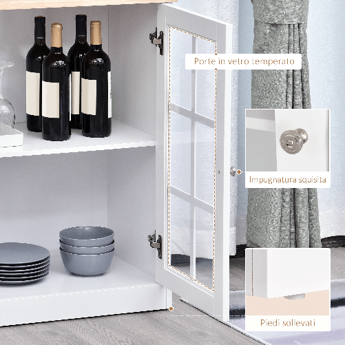 HOMCOM-Credenza-Moderna-in-Legno-MDF-Bianco-con-2-Vetrinette-80-x-37-x-183-cm