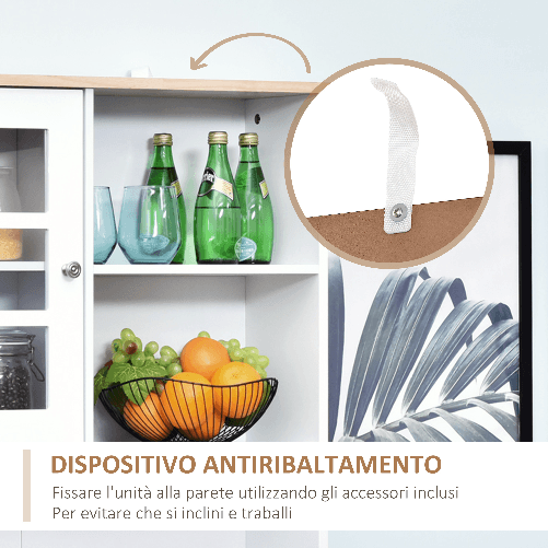 HOMCOM-Credenza-Moderna-in-Legno-MDF-Bianco-con-2-Vetrinette-80-x-37-x-183-cm