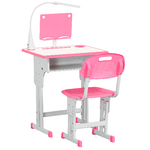 HOMCOM Banco Scuola con Sedia per Bambini 6-12 Anni Altezza Regolabile, Lampada LED, Leggio e Portapenne, Acciaio e MDF, Rosa