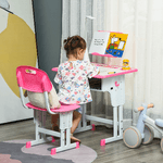 HOMCOM-Banco-Scuola-con-Sedia-per-Bambini-6-12-Anni-Altezza-Regolabile-Lampada-LED-Leggio-e-Portapenne-Acciaio-e-MDF-Rosa