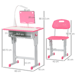 HOMCOM-Banco-Scuola-con-Sedia-per-Bambini-6-12-Anni-Altezza-Regolabile-Lampada-LED-Leggio-e-Portapenne-Acciaio-e-MDF-Rosa