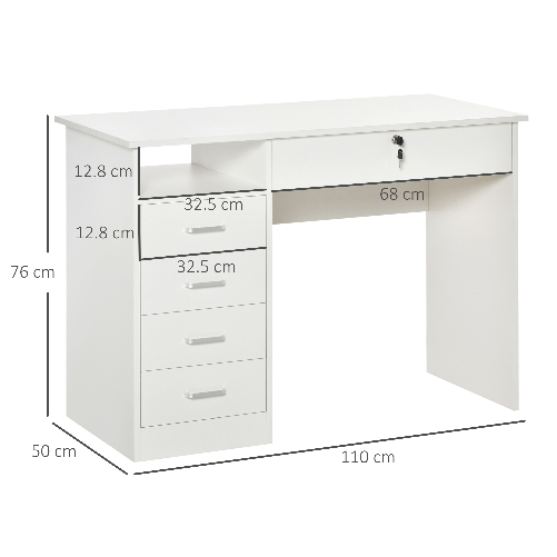 HOMCOM-Scrivania-per-Camera-o-Ufficio-in-Legno-con-2-Cassetti-e-2-Chiavi-110x50x76cm---Bianco