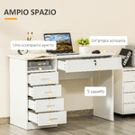 HOMCOM-Scrivania-per-Camera-o-Ufficio-in-Legno-con-2-Cassetti-e-2-Chiavi-110x50x76cm---Bianco