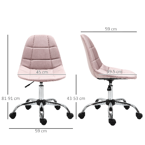 Vinsetto-Sedia-da-Ufficio-Girevole--Design-Ergonomico-e-Regolabile-Senza-Braccioli-Rosa-59x59x81-91cm