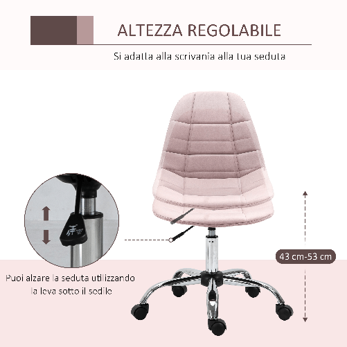 Vinsetto-Sedia-da-Ufficio-Girevole--Design-Ergonomico-e-Regolabile-Senza-Braccioli-Rosa-59x59x81-91cm