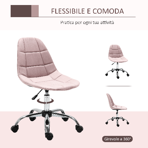 Vinsetto-Sedia-da-Ufficio-Girevole--Design-Ergonomico-e-Regolabile-Senza-Braccioli-Rosa-59x59x81-91cm