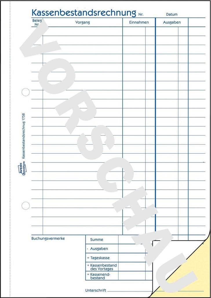 AVERY-Zweckform-modulo-libro-rapporto-di-cassa-fattura-di-inventario-1758-DIN-A5-2x-40-pagine