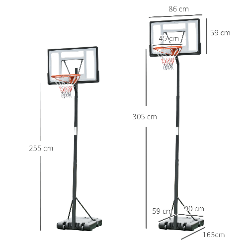 HOMCOM-Canestro-Basket-per-Adulti-con-Altezza-Regolabile---Nero