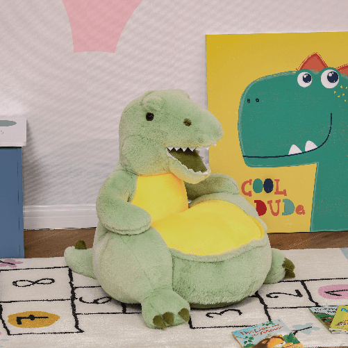 HOMCOM-Poltroncina-per-Bambini-Forma-Dinosauro-in-Peluche-con-Base-Antiscivolo-Poltrona-per-Cameretta-Verde-60x55x59cm