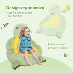 HOMCOM-Poltroncina-per-Bambini-Forma-Dinosauro-in-Peluche-con-Base-Antiscivolo-Poltrona-per-Cameretta-Verde-60x55x59cm