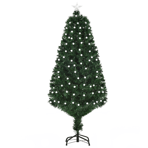 HOMCOM-Albero-di-Natale-Artificiale-con-Luci-LED-e-Fibre-Ottiche-e-Base-in-Metallo-Pieghevole-150cm---Verde