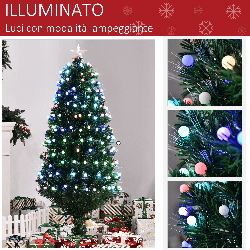 HOMCOM-Albero-di-Natale-Artificiale-con-Luci-LED-e-Fibre-Ottiche-e-Base-in-Metallo-Pieghevole-150cm---Verde