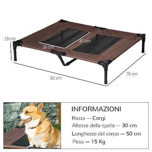 PawHut-Brandina-per-Cani-in-Metallo-e-Tessuto-Oxford-Traspirante-92x76x18cm-Marrone-e-Nero