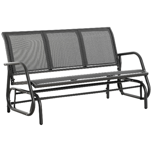 Outsunny-Panchina-a-Dondolo-da-Giardino-a-3-Posti-in-Metallo-e-Tessuto-a-Rete-Traspirante-151x75x85cm-Grigio