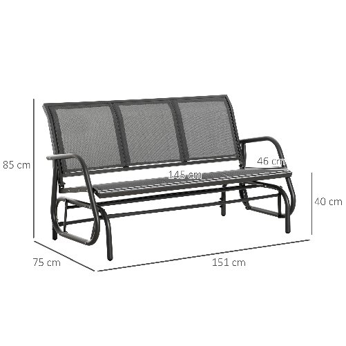 Outsunny-Panchina-a-Dondolo-da-Giardino-a-3-Posti-in-Metallo-e-Tessuto-a-Rete-Traspirante-151x75x85cm-Grigio
