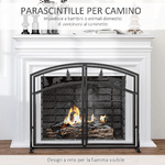 HOMCOM-Parascintille-per-Camino-in-Metallo-Nero-con-2-Porte-Chiusura-a-Clip-99x35x80cm---Nero