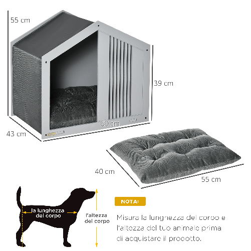 PawHut-Cuccia-per-Cani-a-Casetta-in-Tessuto-e-Legno-per-Animali-Fino-a-12kg-Grigio