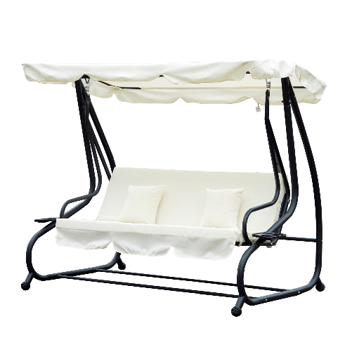 Outsunny-Dondolo-da-Giardino-3-Posti-Convertibile-in-Letto-a-Dondolo-con-Tetto-Regolabile-2-Portabicchieri-Crema-200×120×164cm