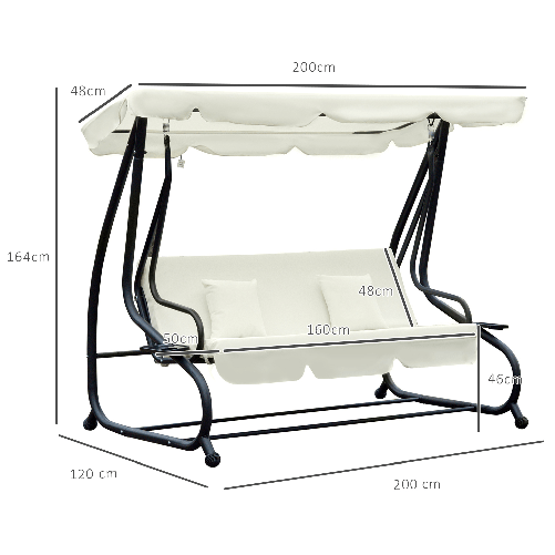 Outsunny-Dondolo-da-Giardino-3-Posti-Convertibile-in-Letto-a-Dondolo-con-Tetto-Regolabile-2-Portabicchieri-Crema-200×120×164cm