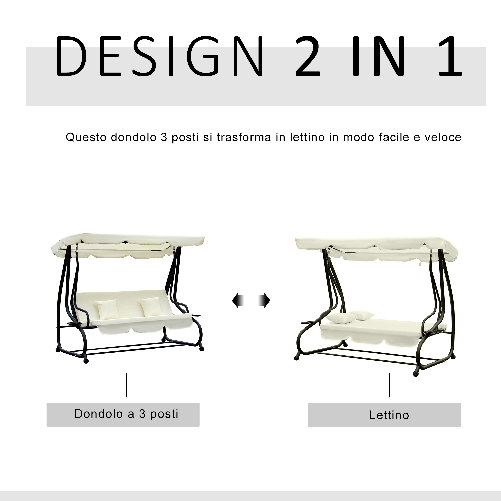 Outsunny-Dondolo-da-Giardino-3-Posti-Convertibile-in-Letto-a-Dondolo-con-Tetto-Regolabile-2-Portabicchieri-Crema-200×120×164cm