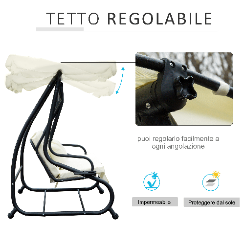 Outsunny-Dondolo-da-Giardino-3-Posti-Convertibile-in-Letto-a-Dondolo-con-Tetto-Regolabile-2-Portabicchieri-Crema-200×120×164cm