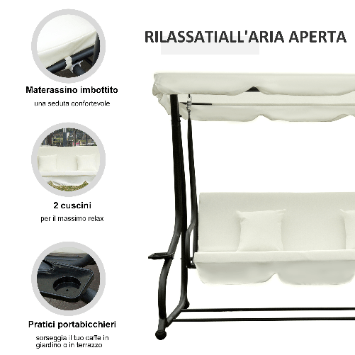 Outsunny-Dondolo-da-Giardino-3-Posti-Convertibile-in-Letto-a-Dondolo-con-Tetto-Regolabile-2-Portabicchieri-Crema-200×120×164cm