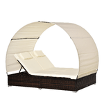 Outsunny Sdraio da Giardino Doppia con Tettuccio e Schienale 5 Reclinazioni, Lettino Prendisole in Rattan PE 196x137x31cm Bianco Crema