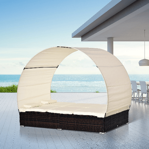 Outsunny-Sdraio-da-Giardino-Doppia-con-Tettuccio-e-Schienale-5-Reclinazioni-Lettino-Prendisole-in-Rattan-PE-196x137x31cm-Bianco-Crema