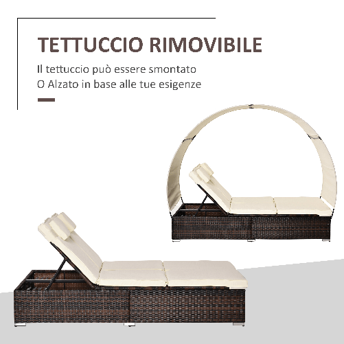 Outsunny-Sdraio-da-Giardino-Doppia-con-Tettuccio-e-Schienale-5-Reclinazioni-Lettino-Prendisole-in-Rattan-PE-196x137x31cm-Bianco-Crema