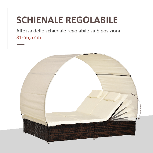 Outsunny-Sdraio-da-Giardino-Doppia-con-Tettuccio-e-Schienale-5-Reclinazioni-Lettino-Prendisole-in-Rattan-PE-196x137x31cm-Bianco-Crema