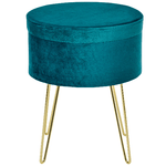 HOMCOM Pouf Contenitore 2 in 1 con Funzione Sgabello e Tavolino, in Legno e Velluto Verde, Metallo con Finitura Oro, 36x36x45cm