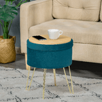 HOMCOM-Pouf-Contenitore-2-in-1-con-Funzione-Sgabello-e-Tavolino-in-Legno-e-Velluto-Verde-Metallo-con-Finitura-Oro-36x36x45cm