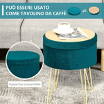 HOMCOM-Pouf-Contenitore-2-in-1-con-Funzione-Sgabello-e-Tavolino-in-Legno-e-Velluto-Verde-Metallo-con-Finitura-Oro-36x36x45cm